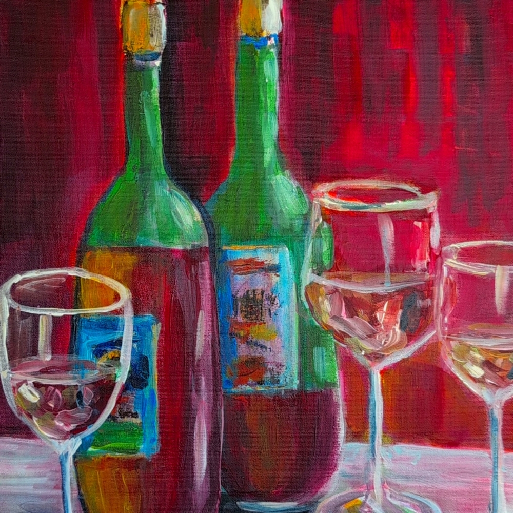 Wine Art On Canvas Signed Canvas Original Acrylic Hand Painted New Still Life - Picture 3 of 10